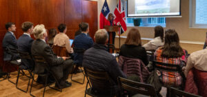 The Chilean Ambassador to the United Kingdom, Ximena Fuentes, speaking at the ceremony of apology to the family of Lucero Garcia Lucero.