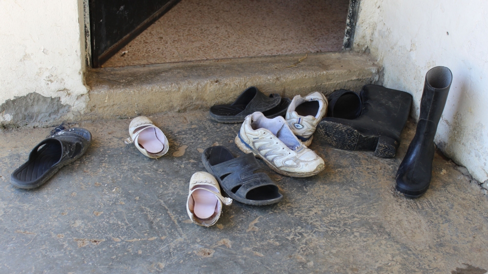 Shoes left by refugees.