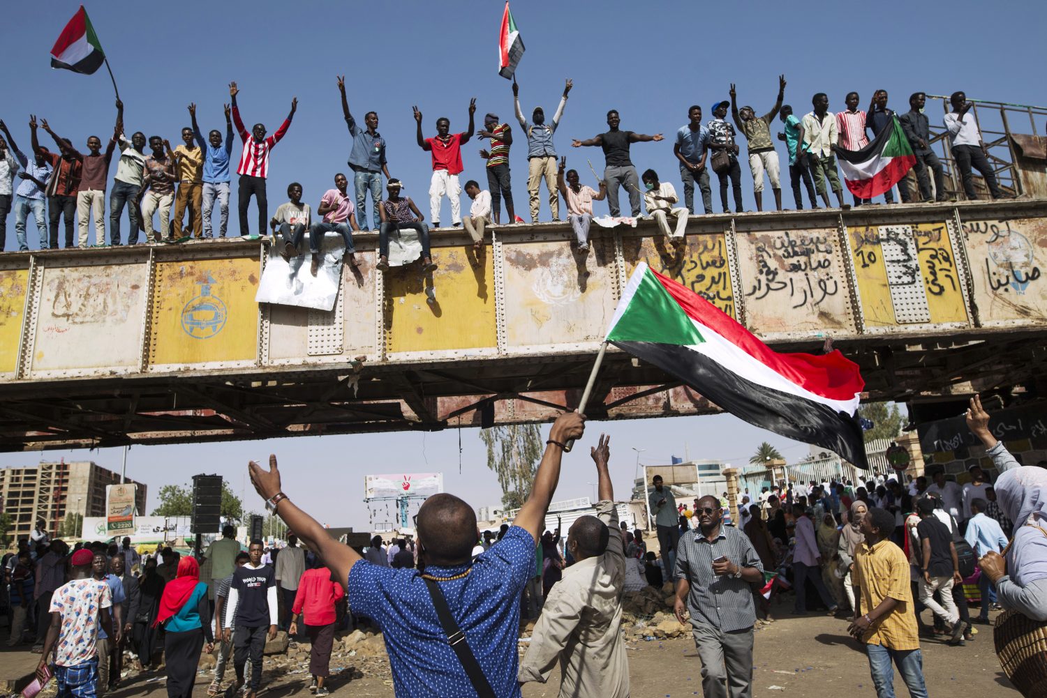 Protesters in the city centre of Karthoum, Sudan.