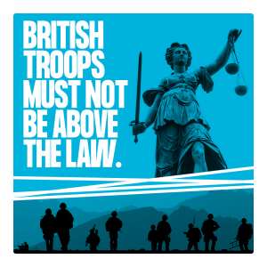 Image of troops and Lady Justice