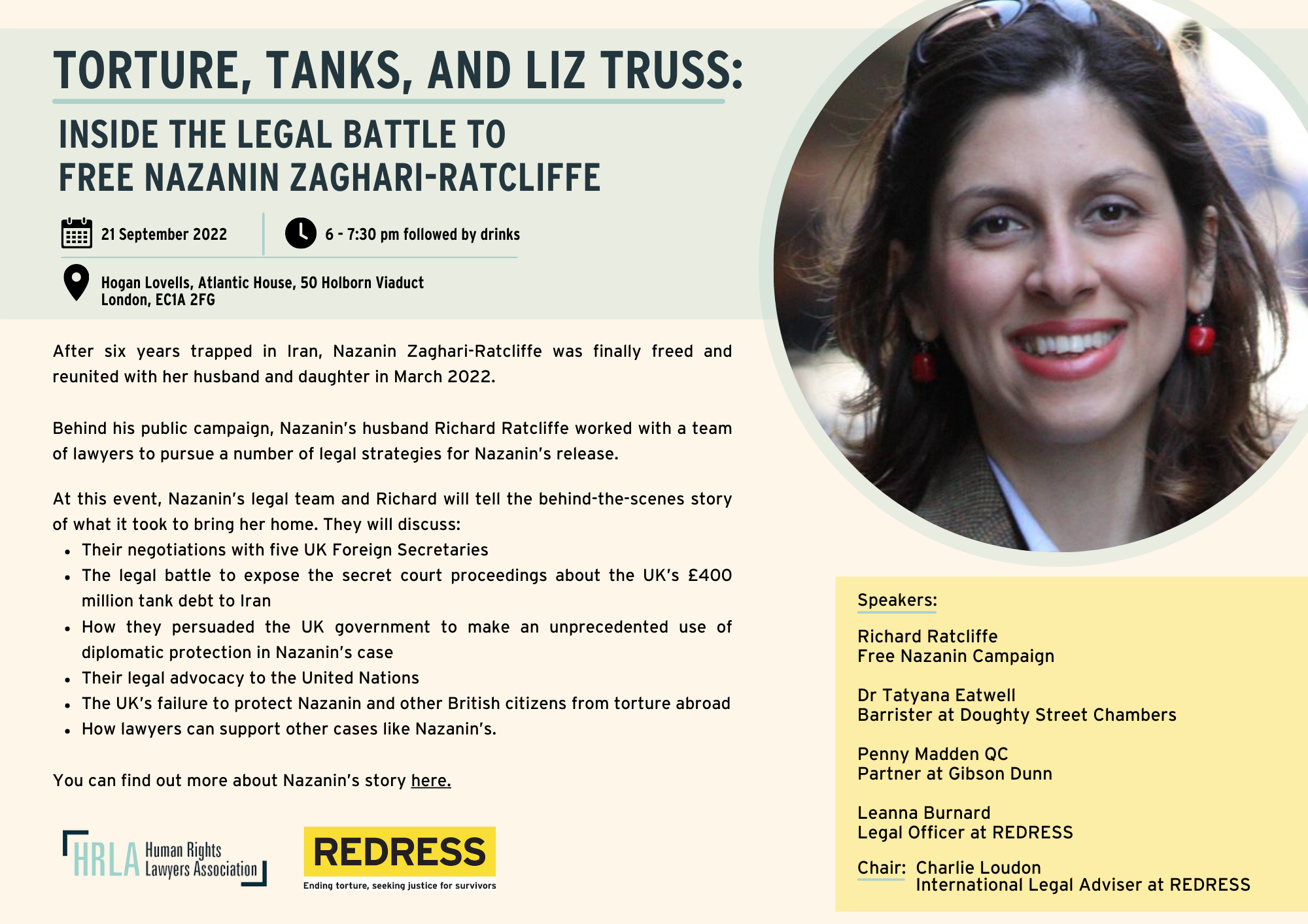 Event: Torture, Tanks, and Liz Truss: Inside the Legal Battle to Free Nazanin Zaghari-Ratcliffe